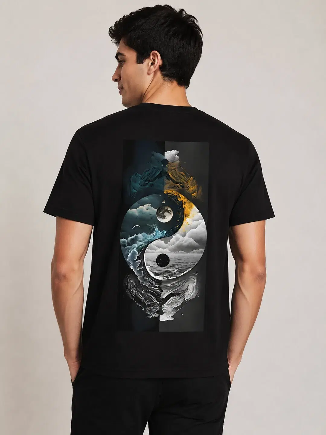 Yinyang Printed Round Neck Regular Pre-customized Tshirt for Men