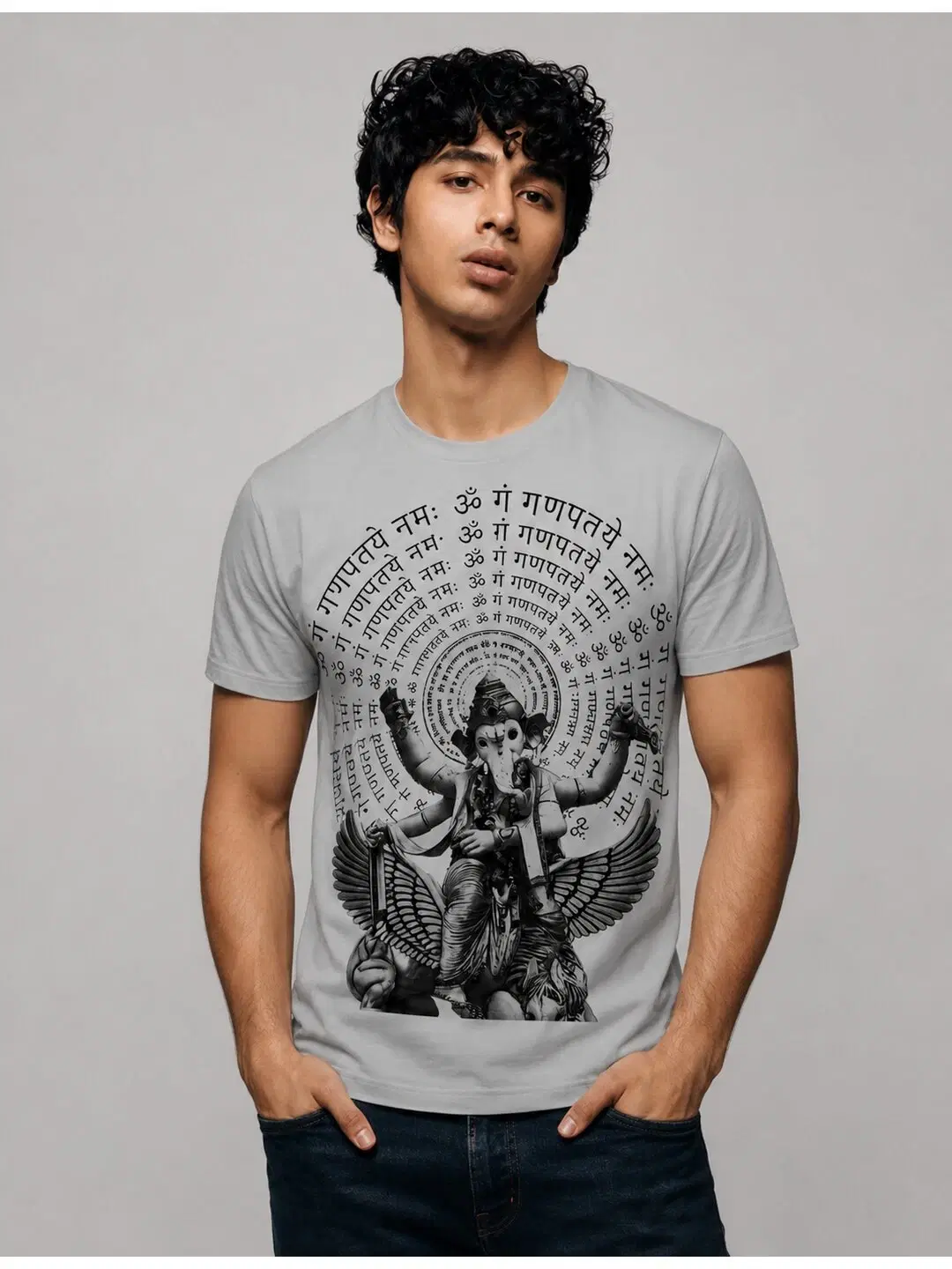 Lord Ganesha Printed Round Neck Regular Pre-customized Tshirt for Men
