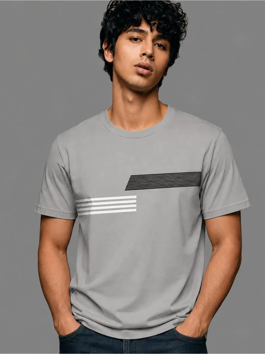 Horizontal opposites Printed Round Neck Regular Pre-customized Tshirt for Men