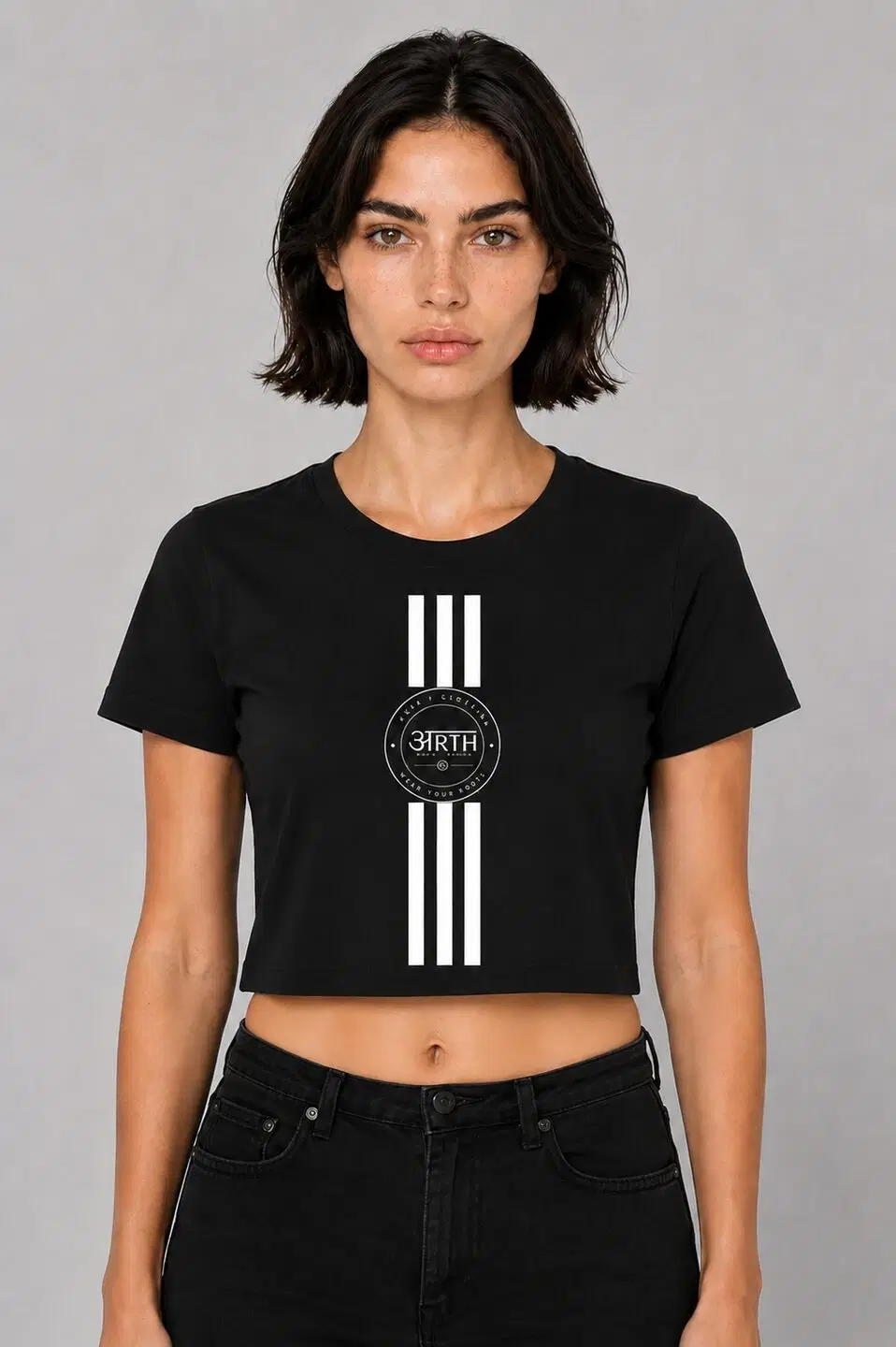 Arth Printed Round Neck Crop Pre-customized Tshirt for Women