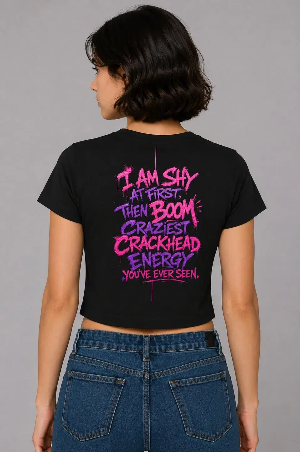 Shy & Bold Printed Round Neck Crop Pre-customized Tshirt for Women