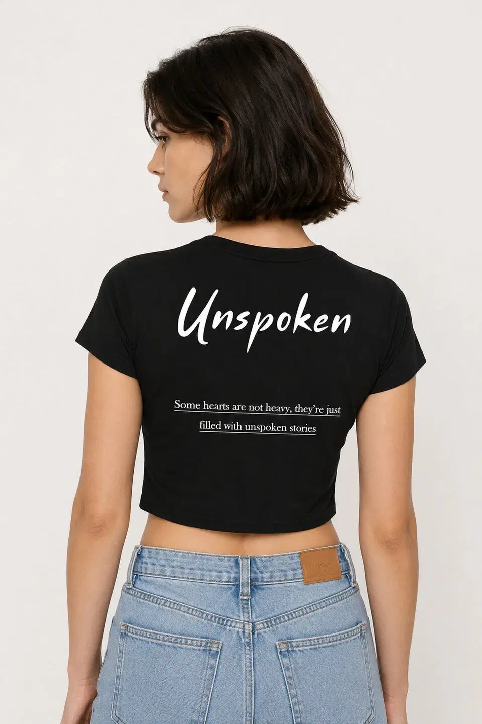 Unspoken Printed Round Neck Crop Pre-customized Tshirt for Women