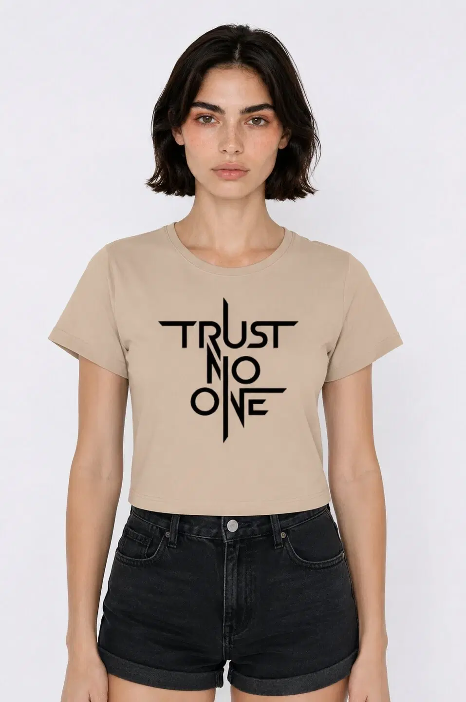 Trust Printed Round Neck Crop Pre-customized Tshirt for Women