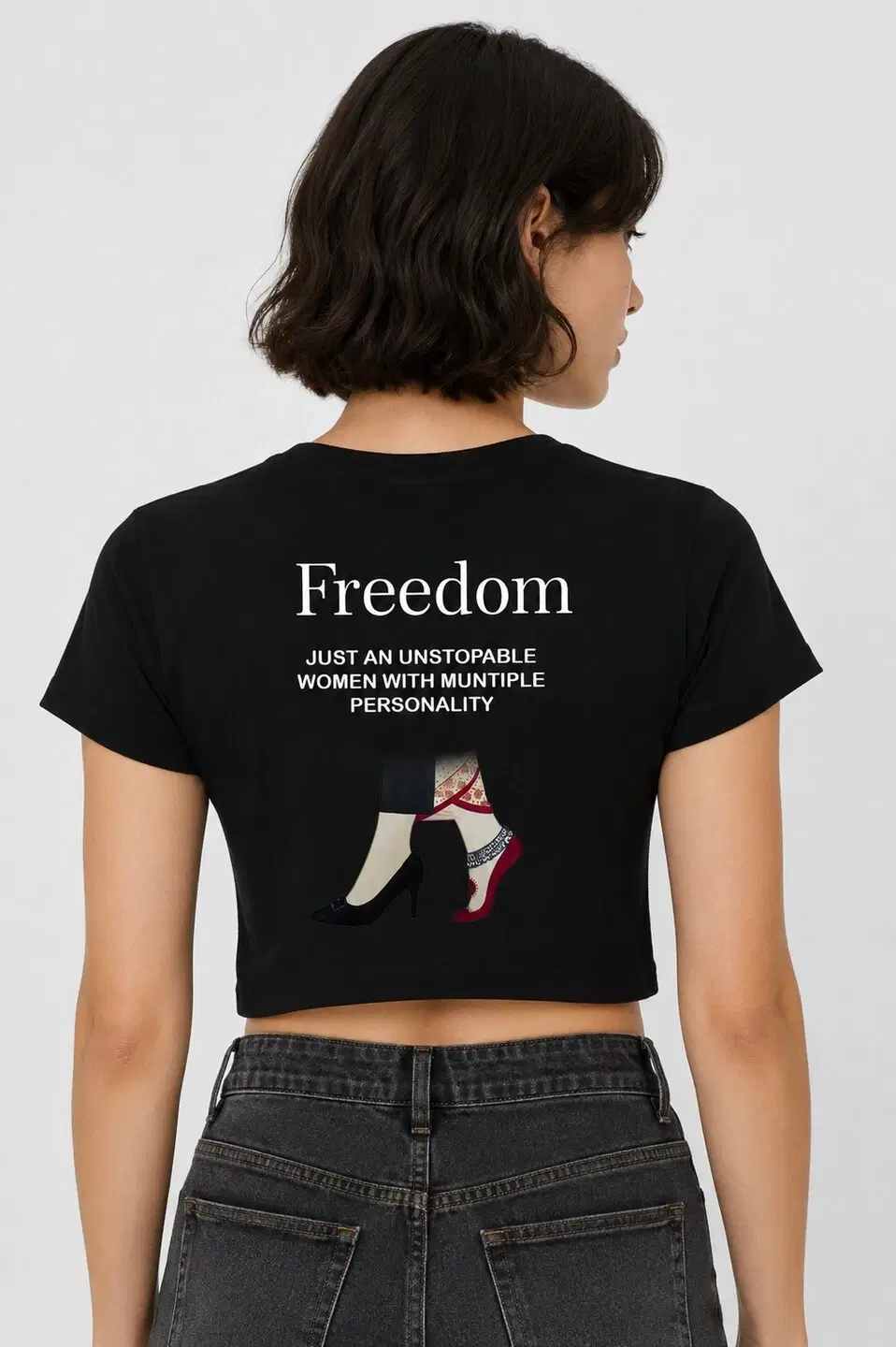 Freedom Printed Round Neck Crop Pre-customized Tshirt for Women