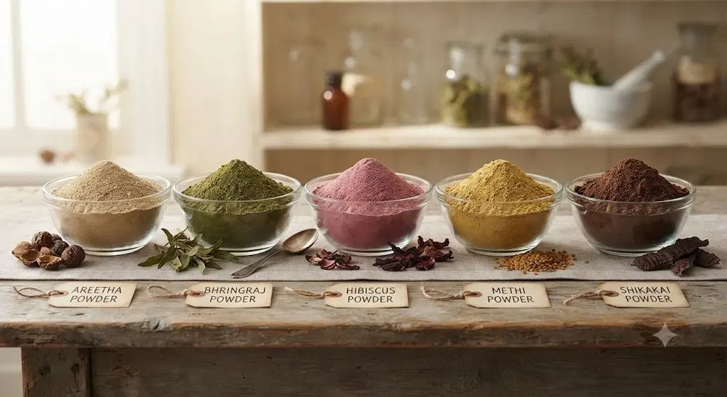 Divine Ethnics Areetha Bhringraj Hibiscus Shikakai Methi Hair Mask Powder