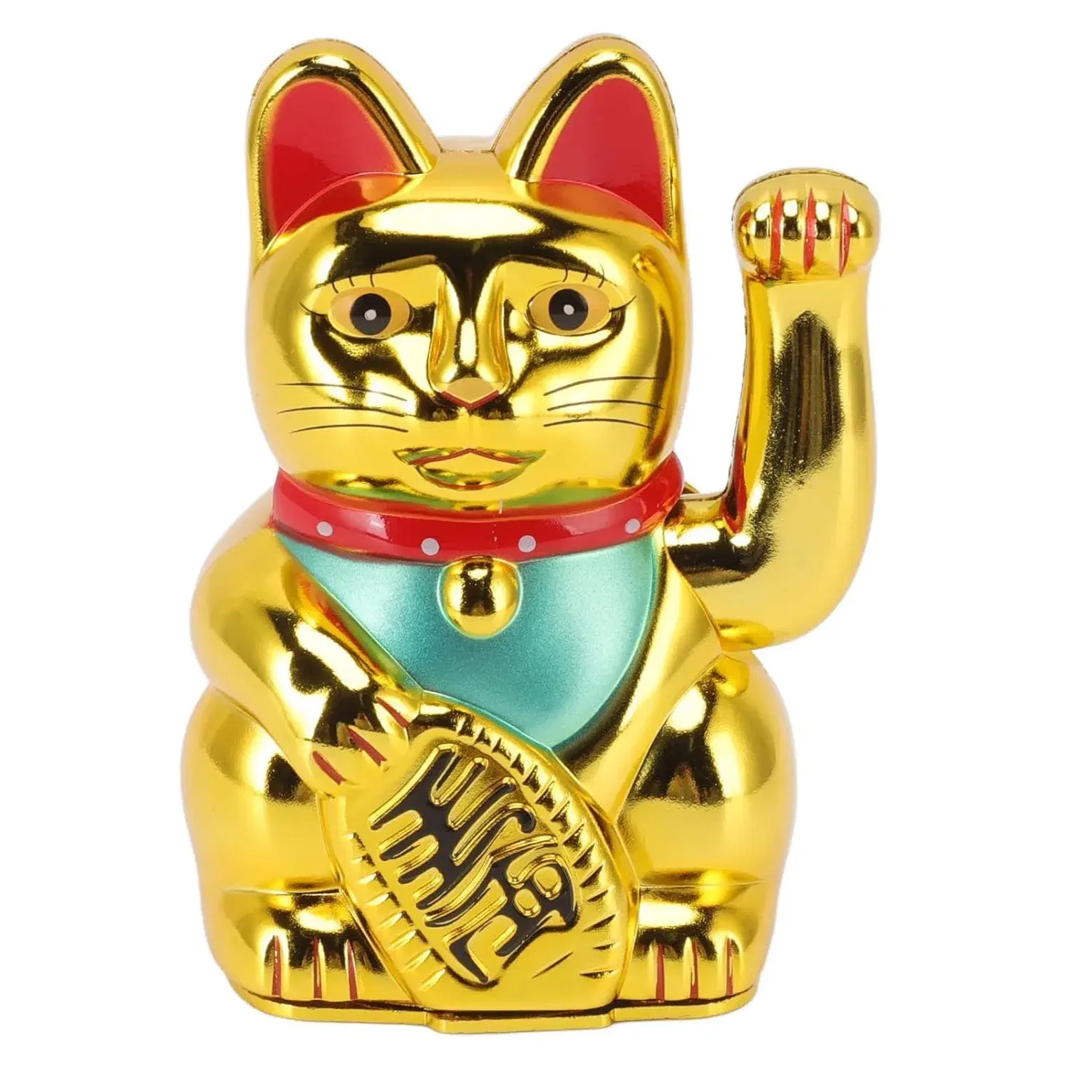 Ahina Maneki Neko Waving Cat Perfect for Home & Office DecorBattery Operated Feng Shui Lucky Cat – Waving Maneki Neko Figurine for Wealth & Prosperity (Gold)- 5 inches in Size