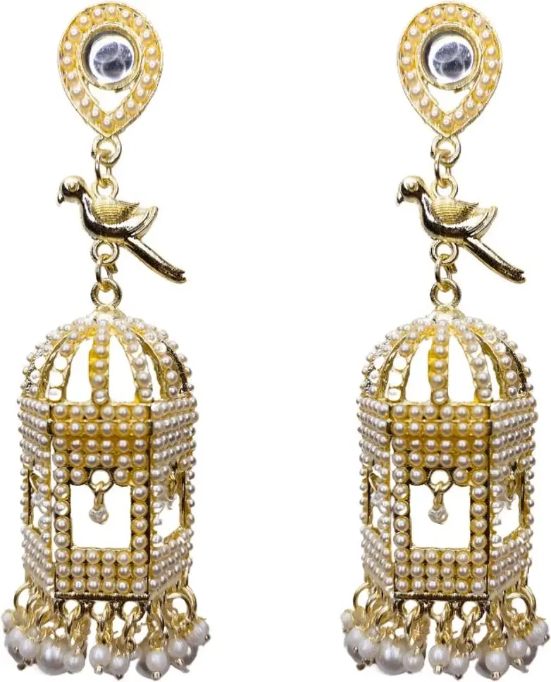 Tahaniya Vintage Birdcage Pearl Drop Earrings Jhumki Earring