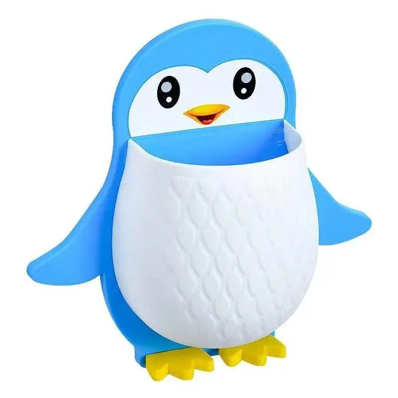 Ahina Cute Penguin Shaped Toothbrush Holder for Kids | Adorable Bathroom Accessory with Suction Cup | Animal Toothbrush Stand & Organizer for Sink or Wall – Fun Penguin Bathroom Decor. (1, Blue)