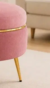 Mauve Velvet Ottoman Chair With Golden Trim And Golden Chrome Legs
