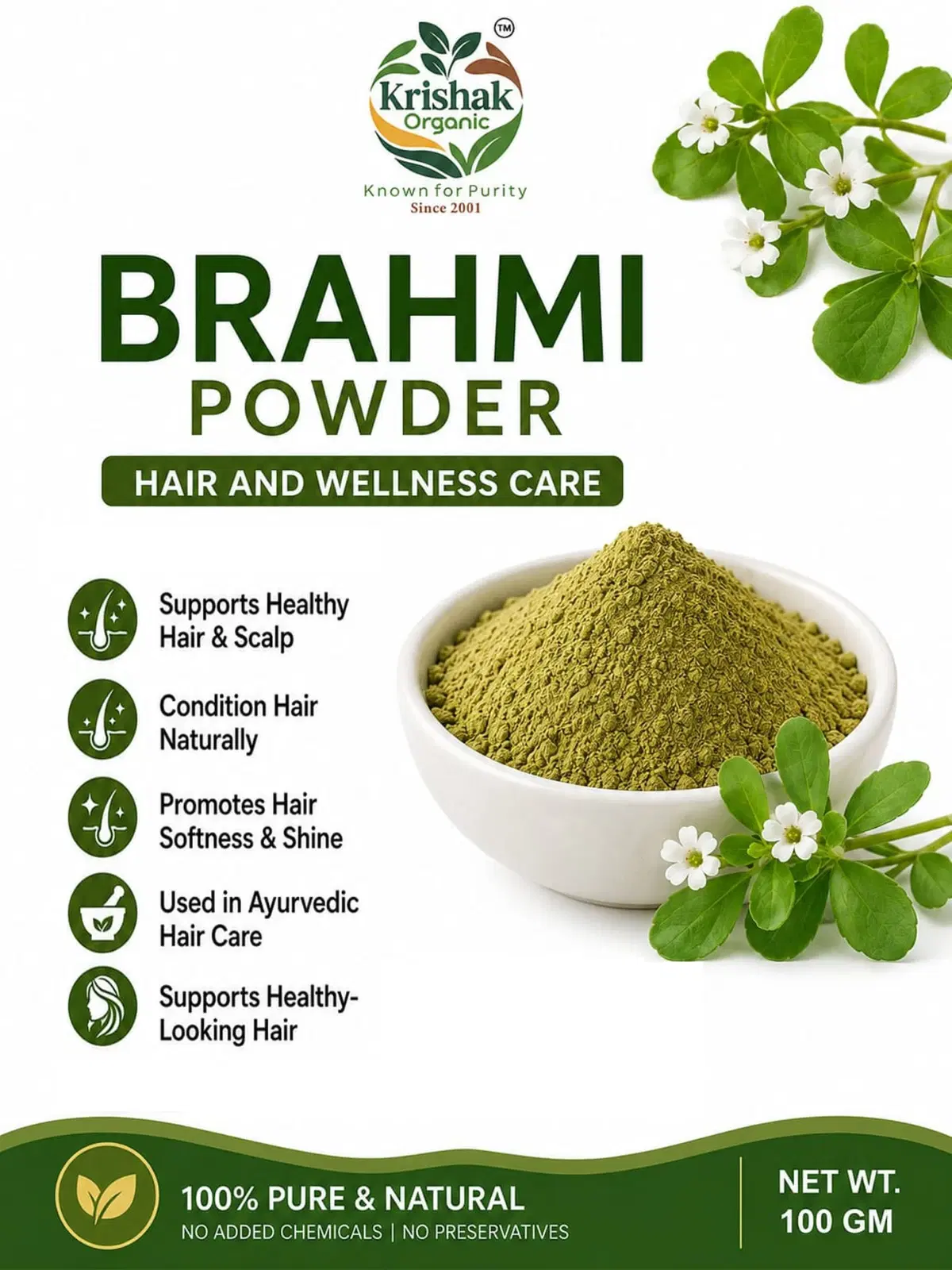 Krishak Organic Brahmi Powder Pack of 2