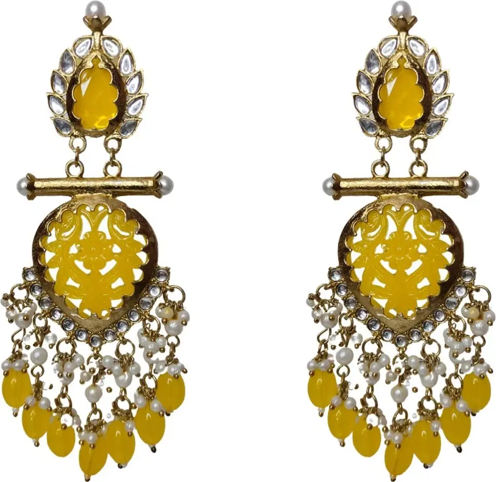 Tahaniya Handcrafted Kundan Pearl Drop Earrings Chandbali Earring