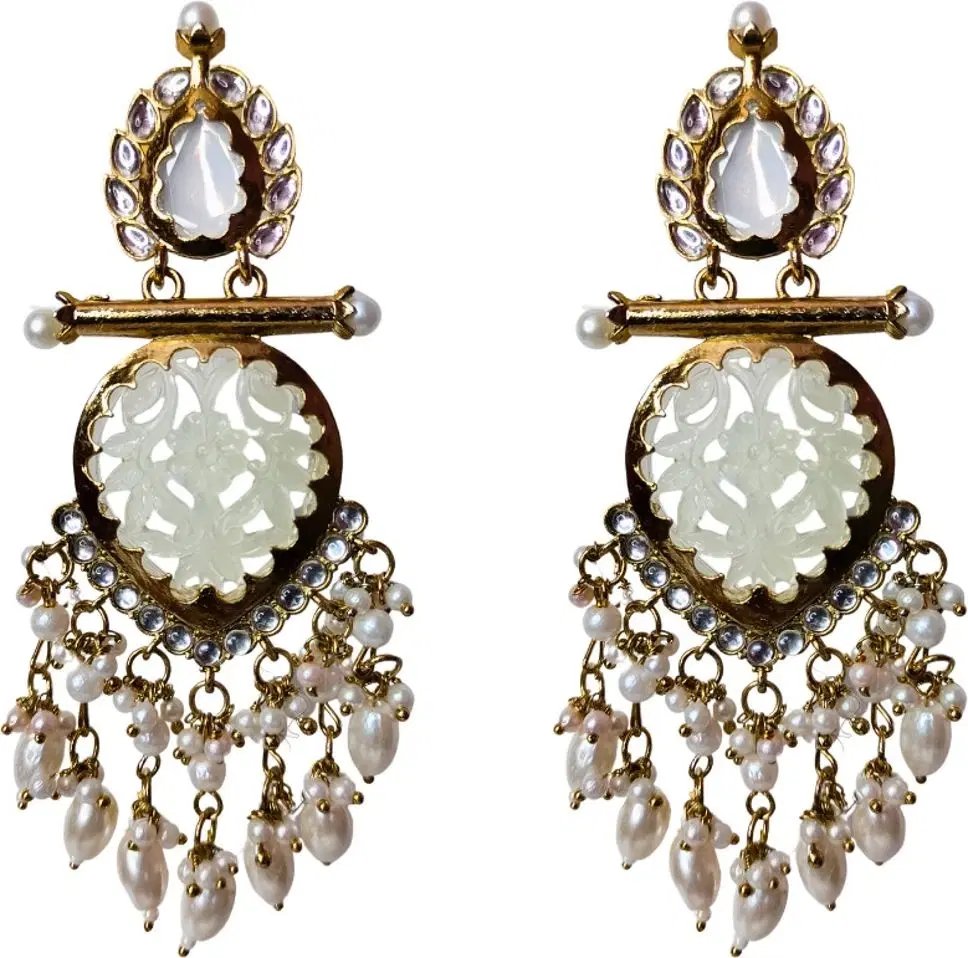 Tahaniya Handcrafted Kundan Pearl Drop Earrings Chandbali Earring