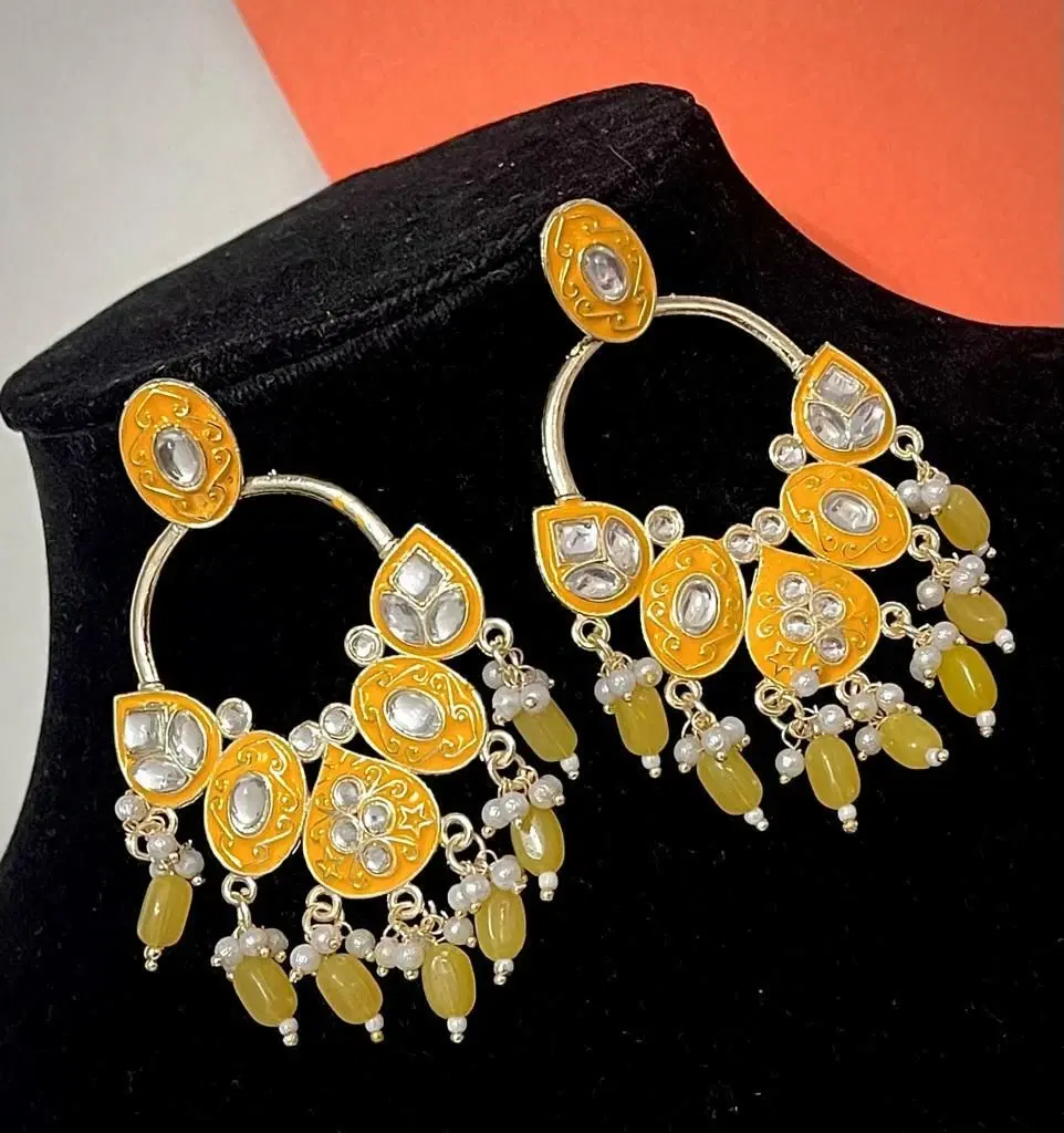 Tahaniya Paan Meena-Yellow, Stylish Most Trendy Earrings For Girls & Women Drops & Danglers