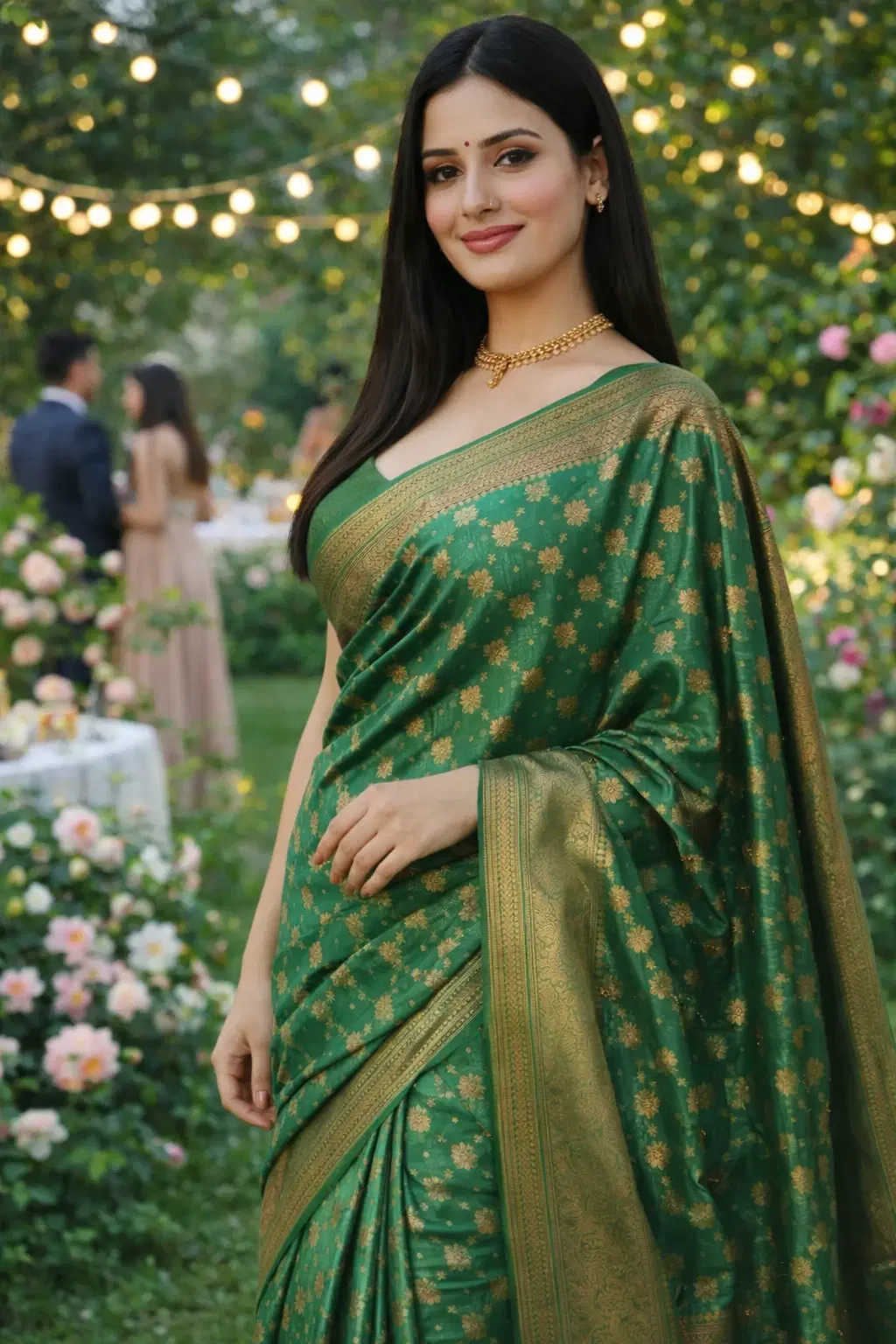 Women's Green Benarasi Soft Silk Saree with Gold Zari Border