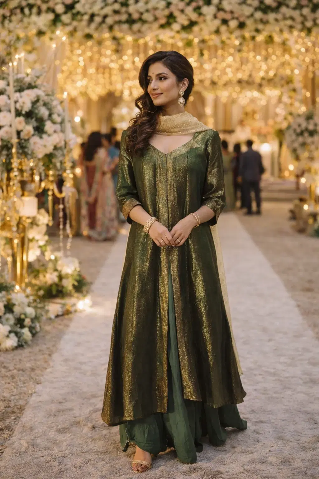 Women's Green Silk Kurta Palazzo Set