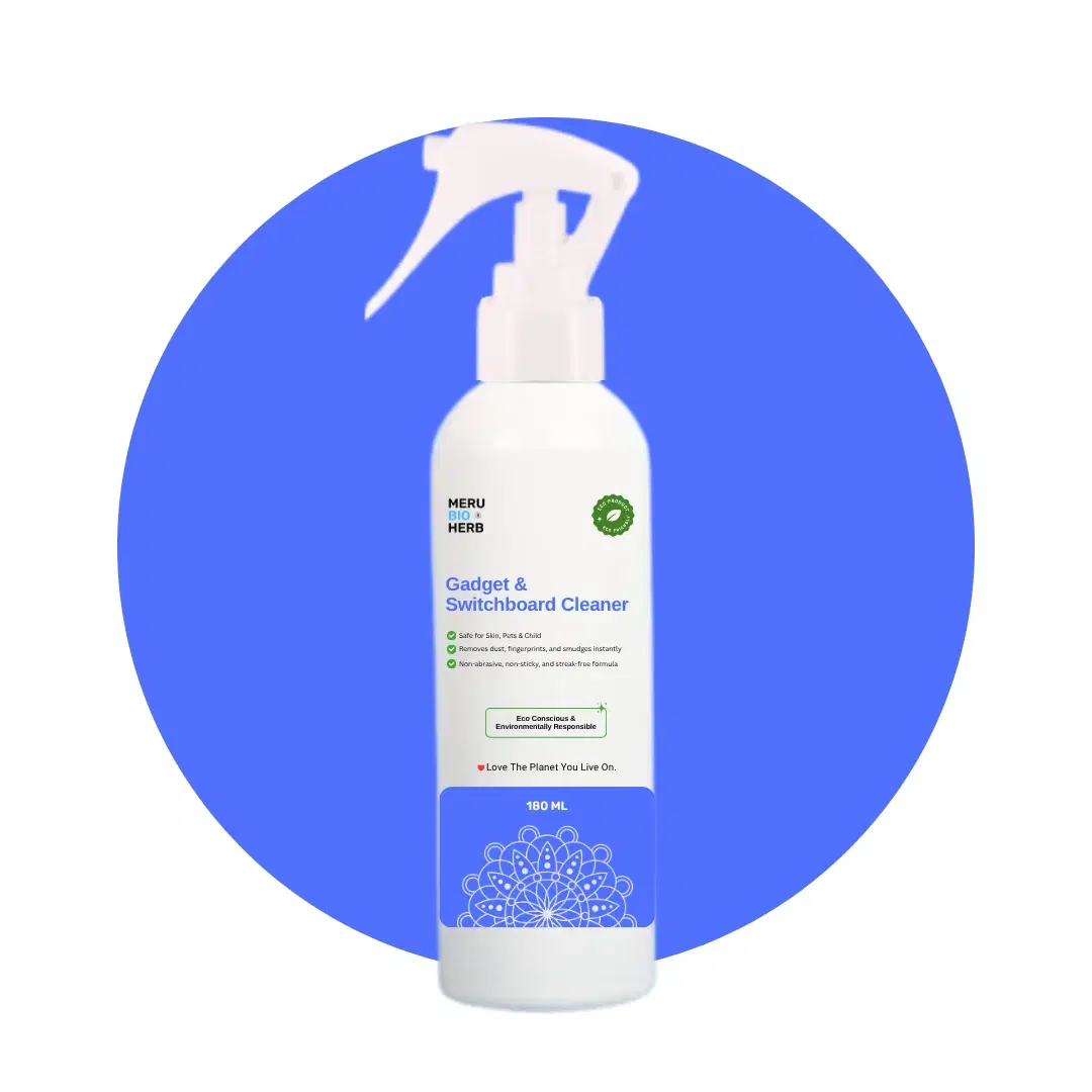 Meru Bio Herb gadget and switchboard cleaner spray bottle, 180 ml, with white trigger nozzle
