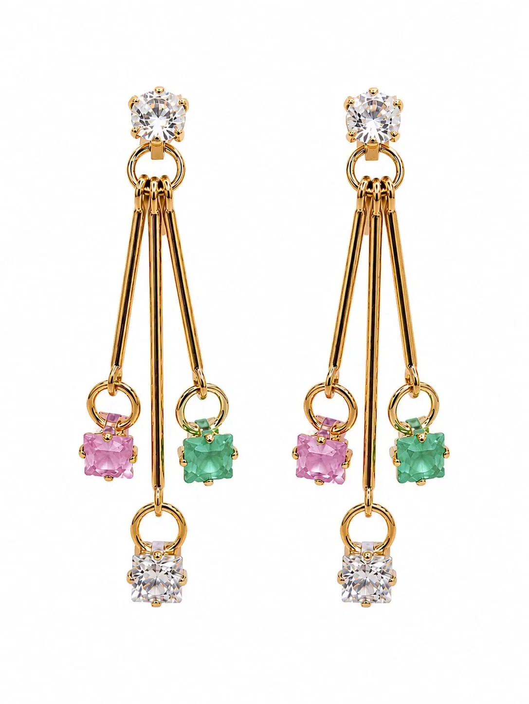 Gold-Toned Long Tassel Earrings for Women, Multicolor Crystal Charm Dangle Earrings