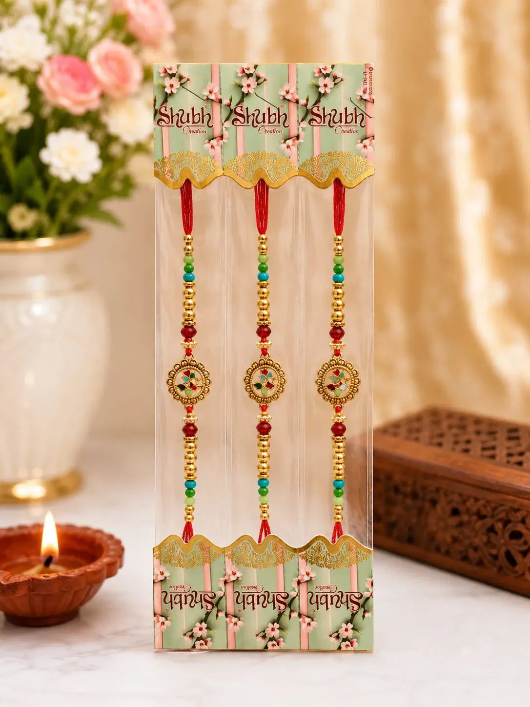 Multicolour Round Charm Rakhi Bracelet Set