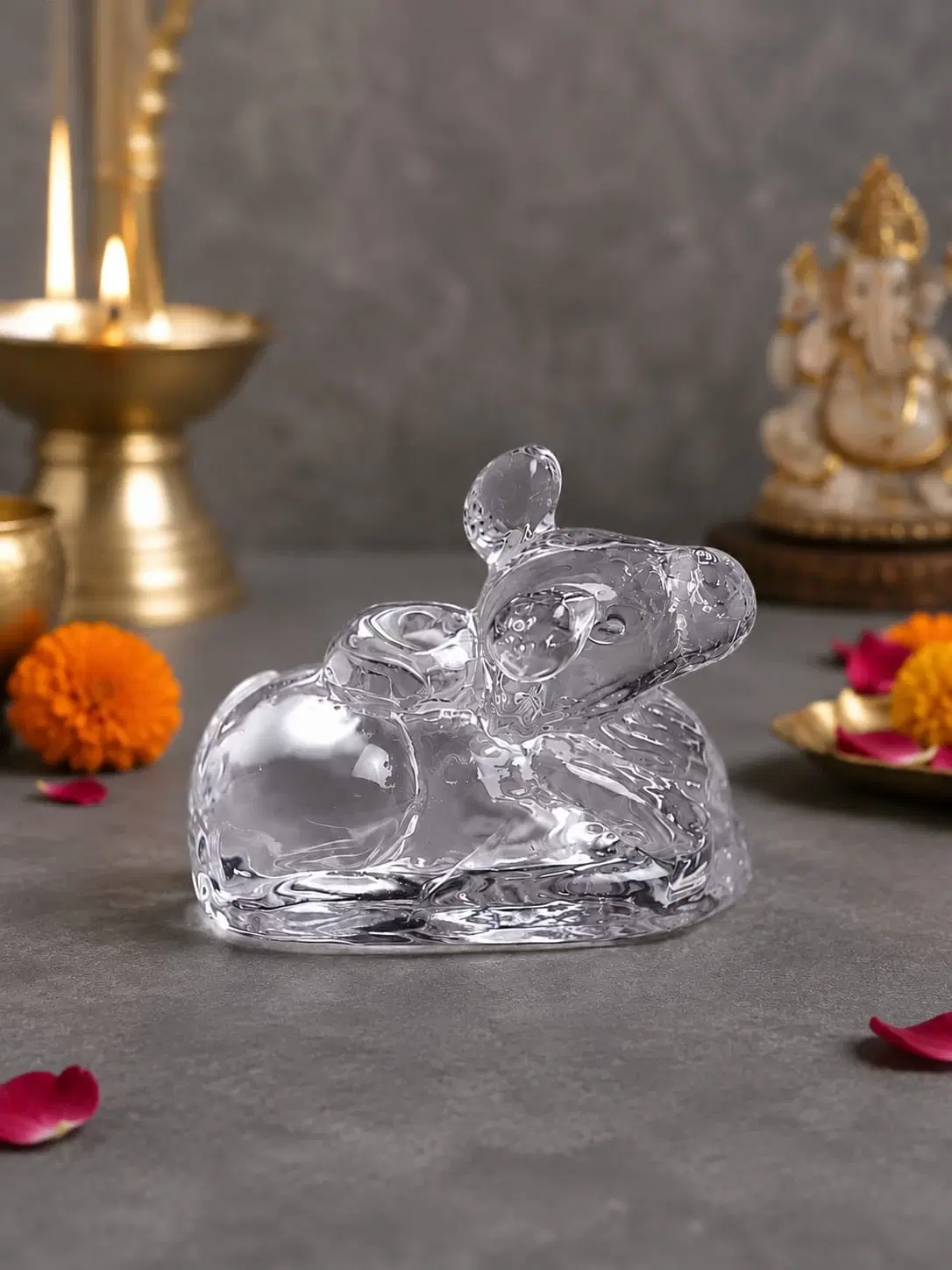 Silver Tone Decorative Cow Idol for Pooja Room