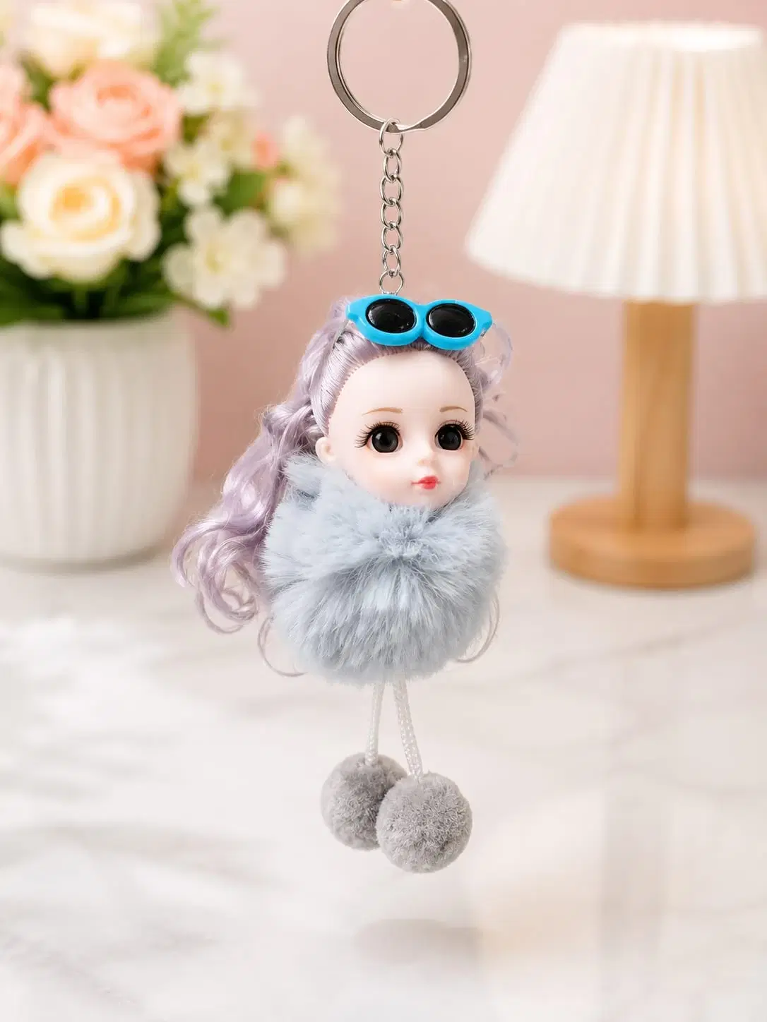 Blue Mini Doll Fur Keychain