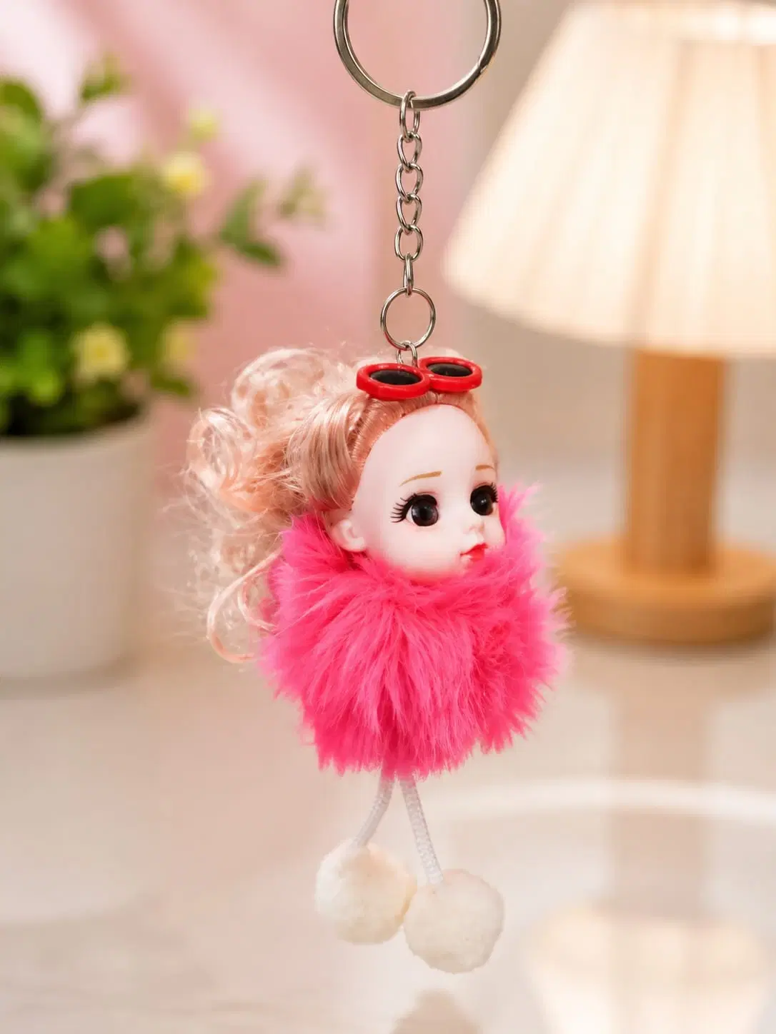 Pink Mini Doll Fur Keychain