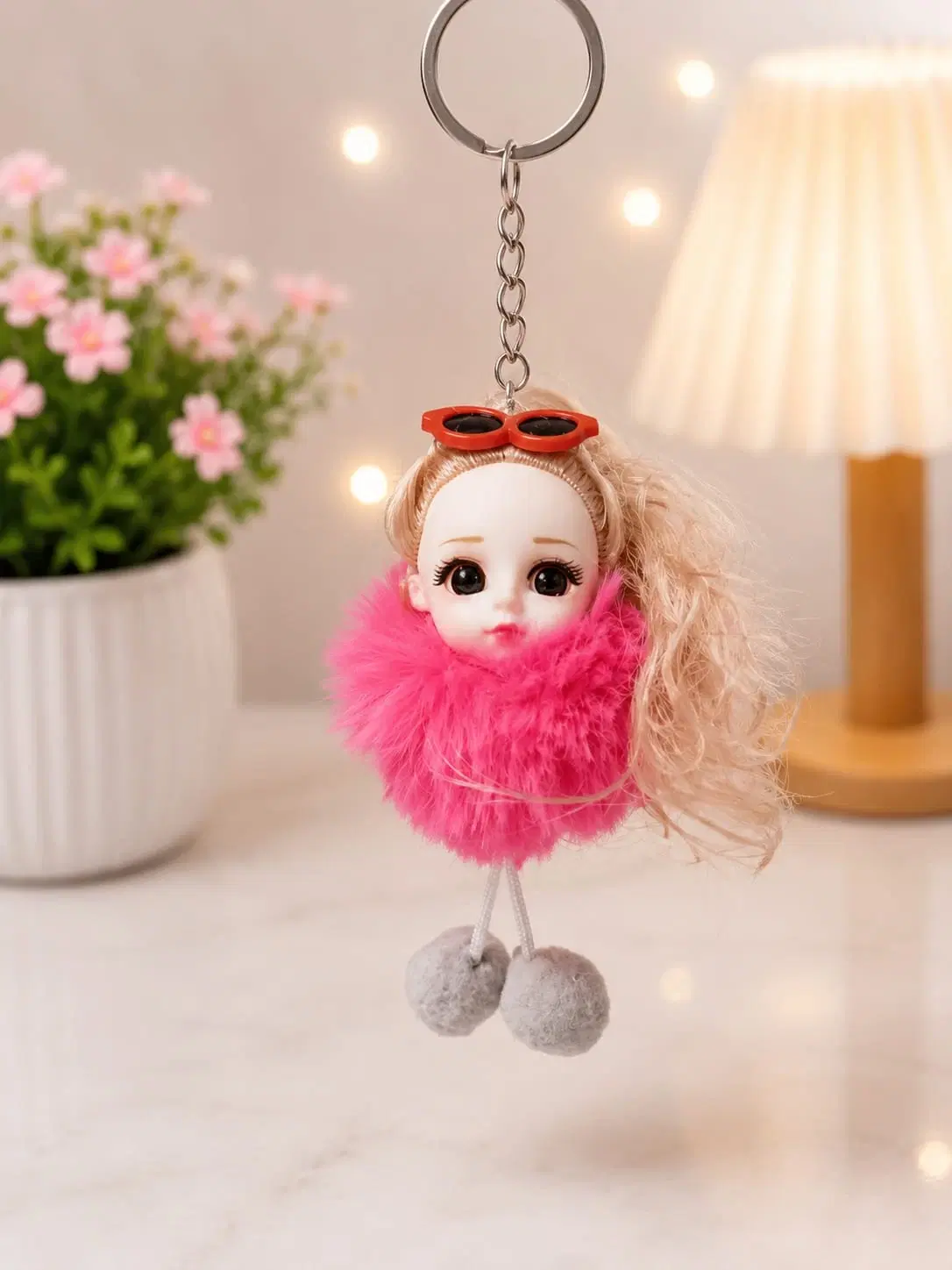 Pink Mini Doll Fur Keychain