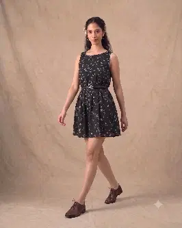 Women's Black Floral Print Belted Jumpsuit