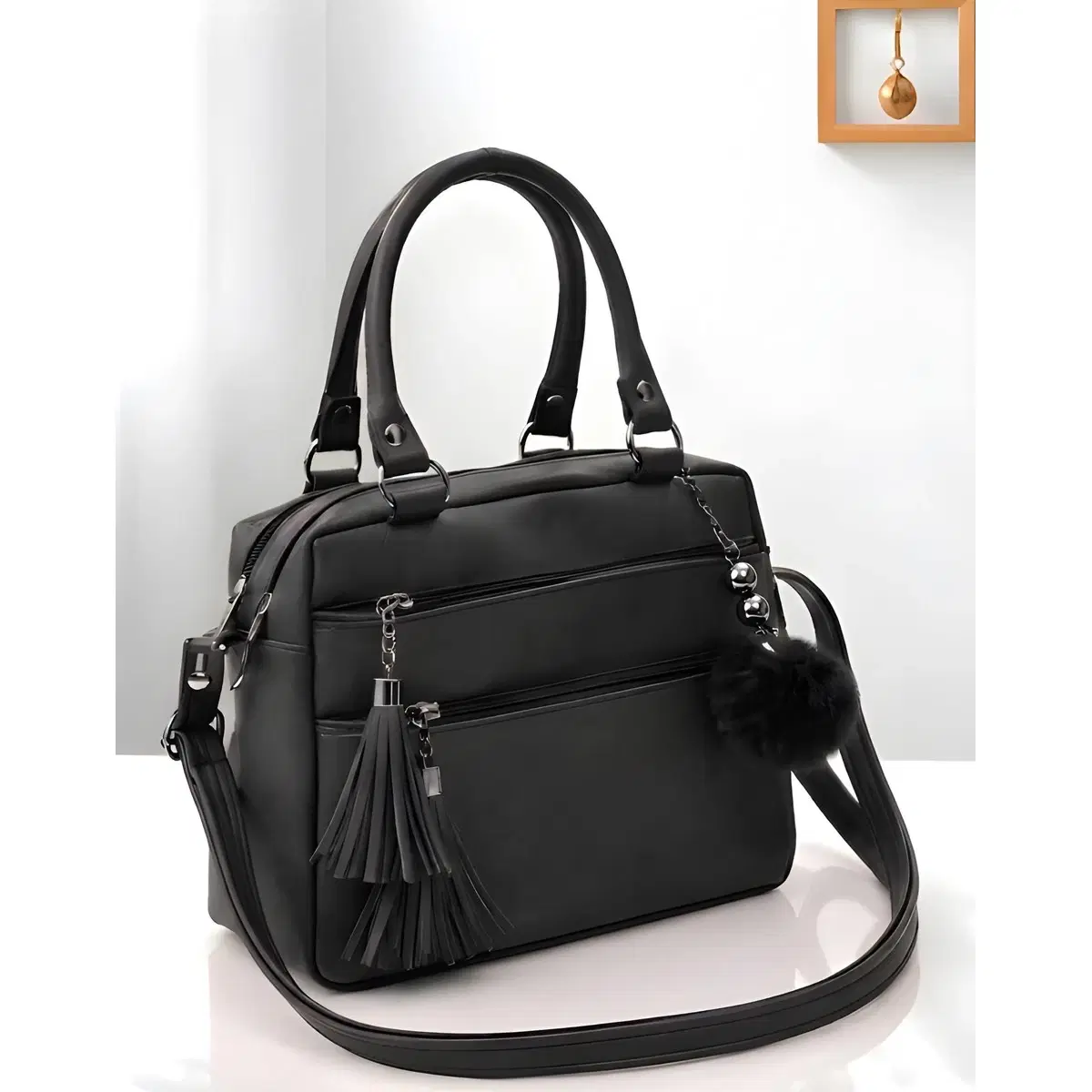 Premium Quality Women's Stylish PU Leather Handbag - Black Satchel Style