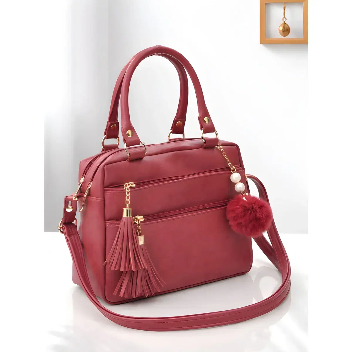 Premium Quality Women's Stylish PU Leather Handbag - Maroon Satchel Style
