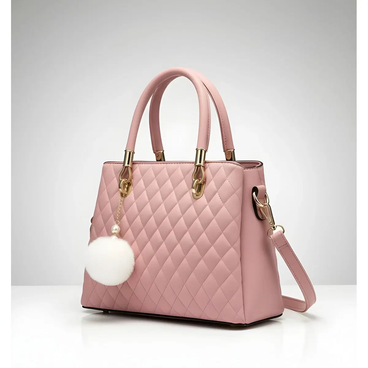 Premium Quality Women's Stylish PU Leather Handbag - Pink Quilted Tote