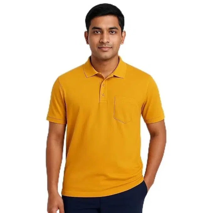 Men's Cotton Polo T-Shirt, Pocket, Mustard Yellow, XL, 1 Qty
