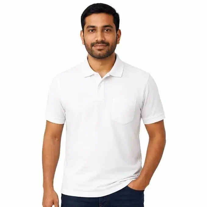 Men's Cotton Polo T-Shirt with Pocket, White, XL, 1 Qty