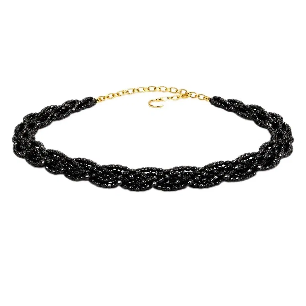 Hydro Crystal Braided Choker Necklace, Black, 40 cm, 1 Qty