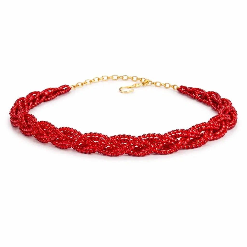 Hydro Crystal Braided Choker Necklace, Bright Red, 1 Qty