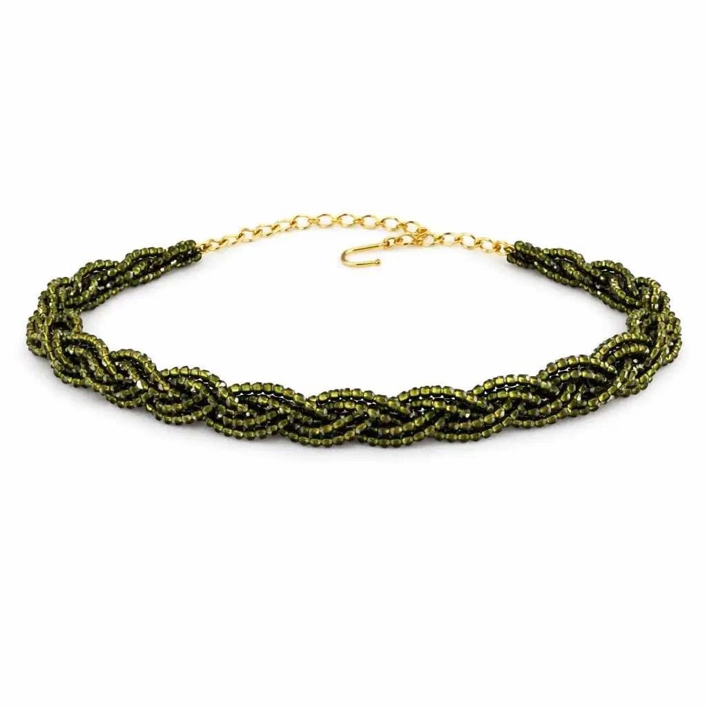 Hydro Crystal Braided Choker Necklace, Olive Green, 1 Qty