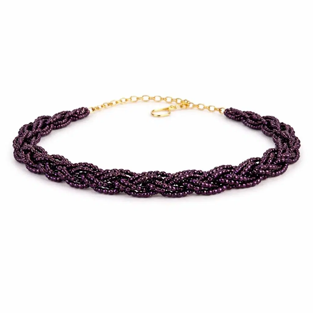 Hydro Crystal Braided Choker Necklace, Deep Purple, 1 Qty