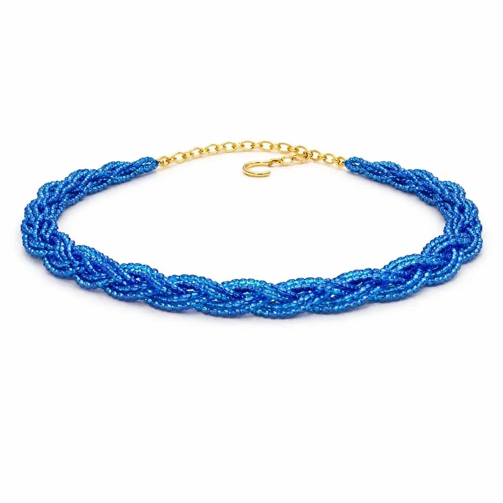 Hydro Crystal Braided Choker Necklace, Royal Blue, 1 Qty