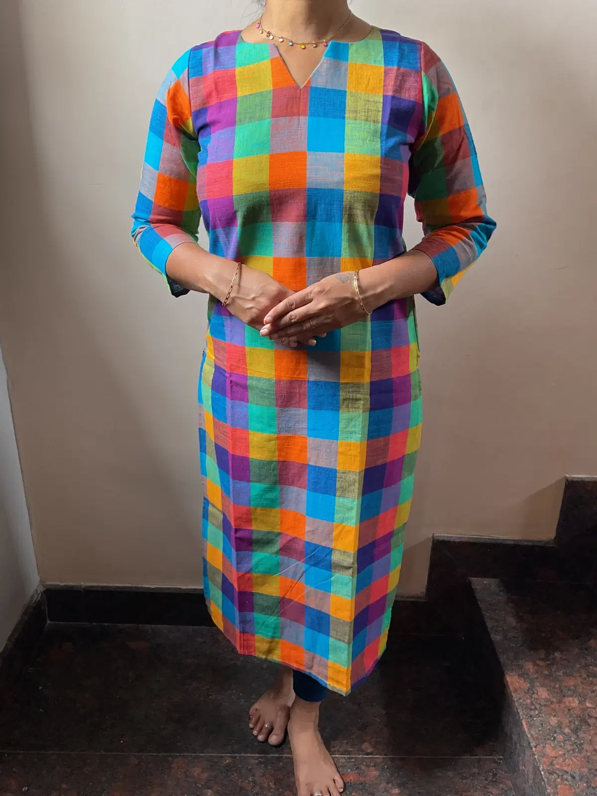 Women's Multicolor Checked Straight Kurta