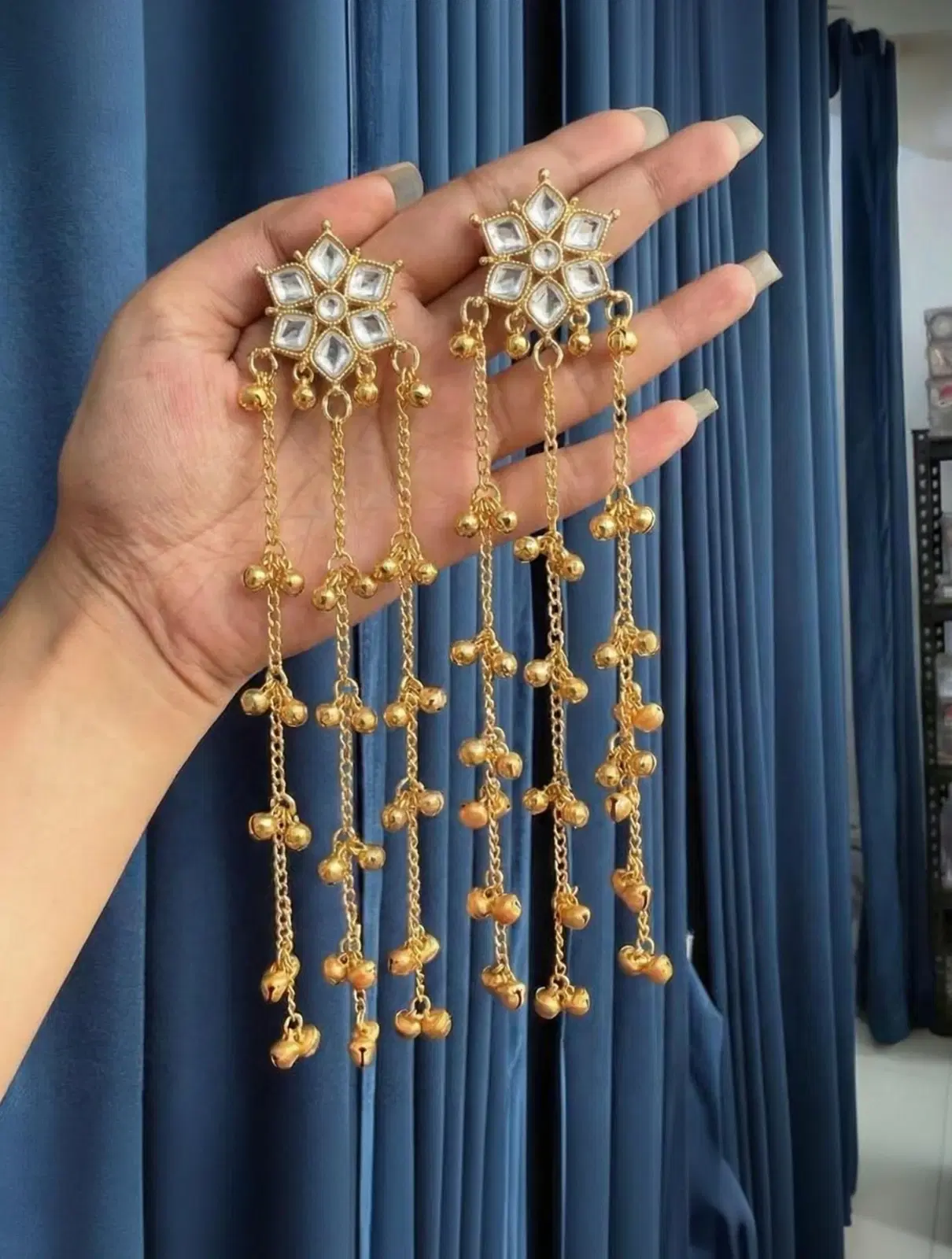 Tahaniya Stylish Gold Plated Long Chain Kashmiri Earrings for Women And Girls Jhumki Earring