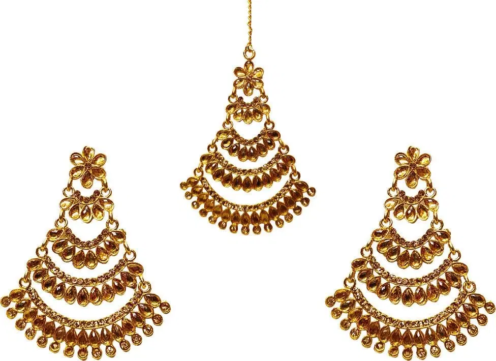 Tahaniya Kanchan Kalika Regal Radiance Maang Tika Set Chandbali Earring