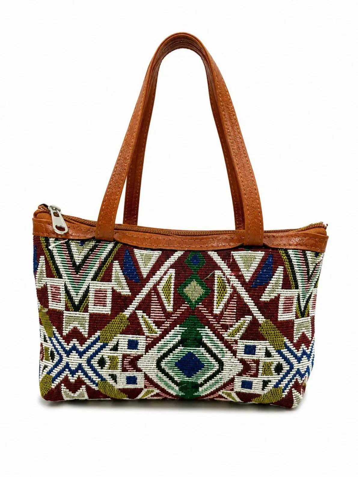 Multicolor Geometric Jacquard Handbag