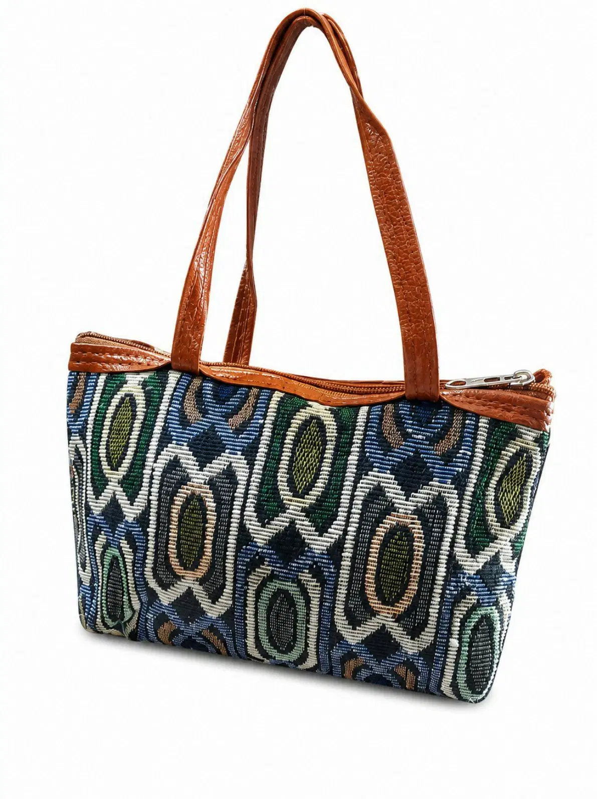 Blue Green Abstract Jacquard Handbag
