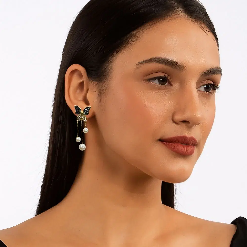 Tahaniya Kohinoor Pankh Butterfly Pearl Cascade Earrings Drops & Danglers