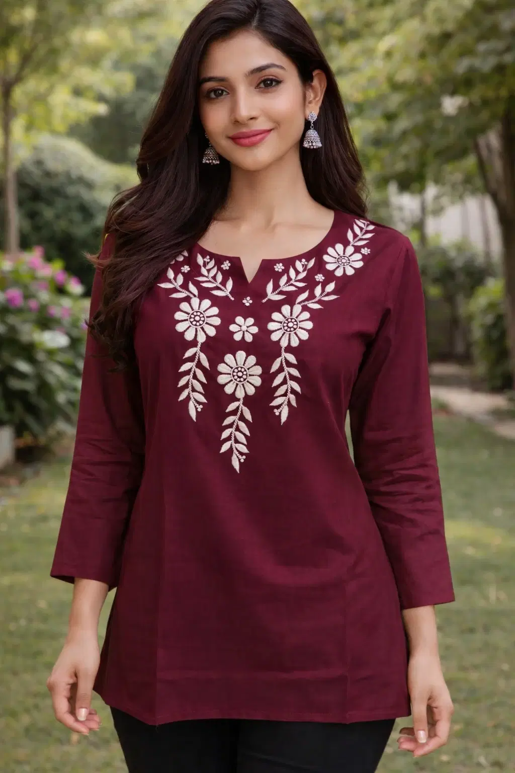 Rayon Chikankari Embroidered Short Kurti