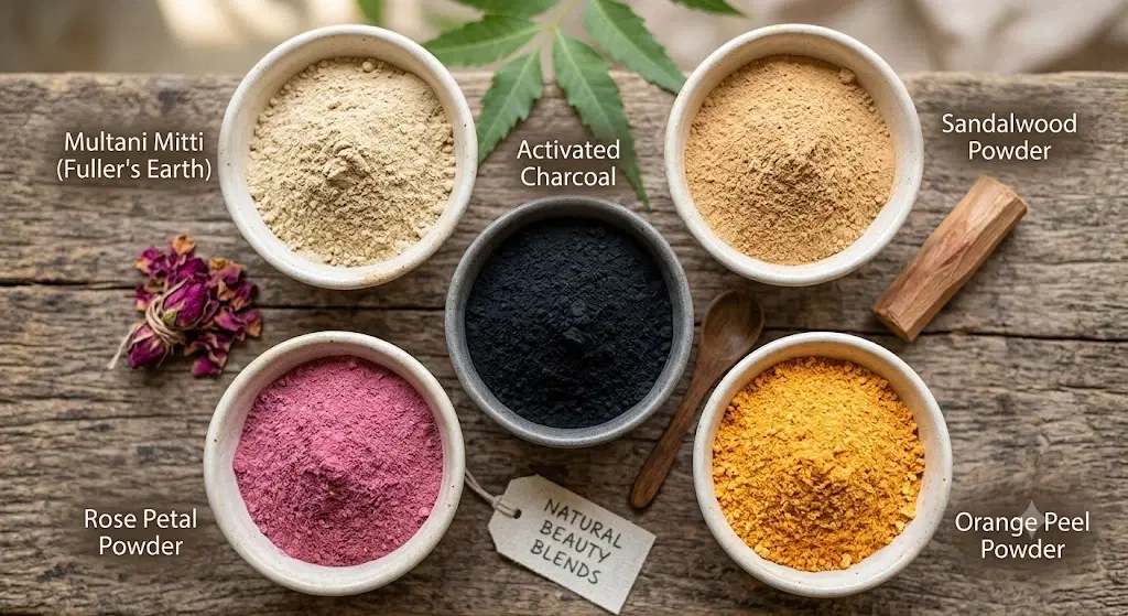 Divine Ethnics Multani Sandal Rose Petal Orange Charcoal Face Pack Powder