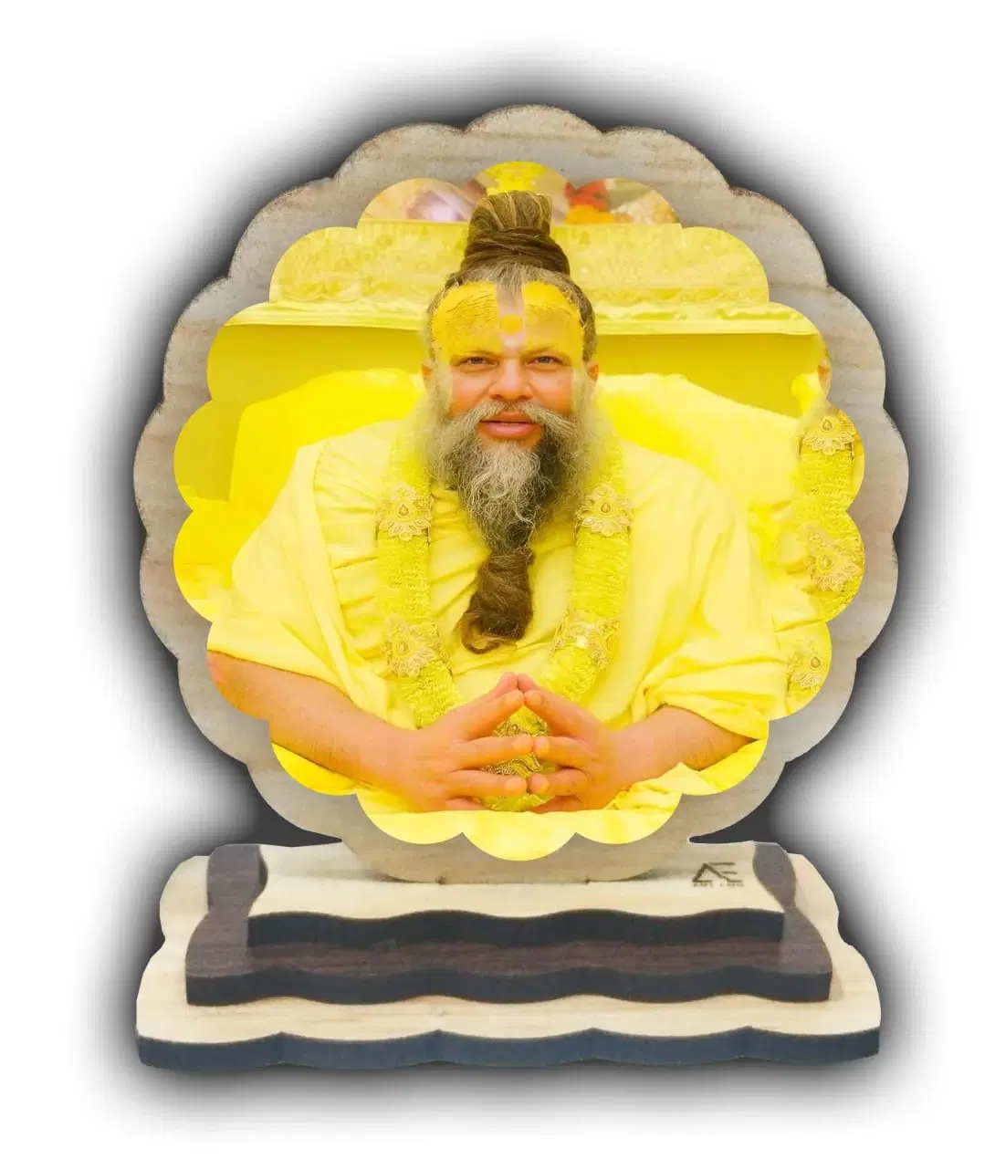 ART END Wooden Car Dashboard Decoration Item Premanand Maharaj ji for car Dashboard Accessories (Yellow)