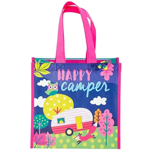 Stephen Joseph Large Recycled Gift Bags, Reusable Multipurpose Waterproof Gift Bag with Handles for Birthday Parties/Shopping, Multicolored Bag with Cute Designs for Kids (Camper)