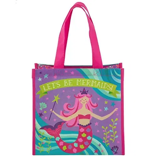 Stephen Joseph Large Recycled Gift Bags, Reusable Multipurpose Waterproof Gift Bag with Handles for Birthday Parties/Shopping, Multicolored Bag with Cute Designs for Kids (Mermaid)