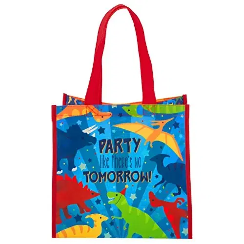 Stephen Joseph Large Recycled Gift Bags, Reusable Multipurpose Waterproof Gift Bag with Handles for Birthday Parties/Shopping, Multi-colored Dino TOTE_BAG for Kids (3-6 years)