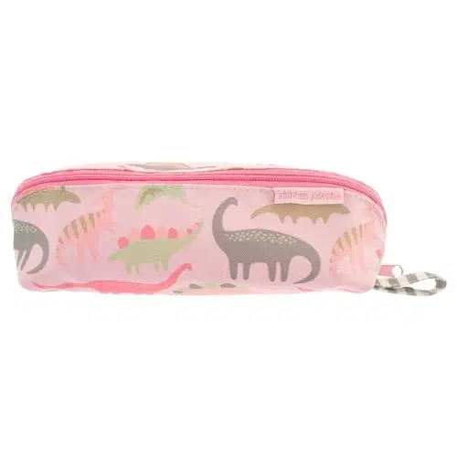 Stephen Joseph All Over Printed Pencil Pouch | Multipurpose Kids School Stationary Case, Colorful Cute Designs with Large Space for Pencils and Pens (Pink Dino)